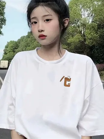 潮牌复古美式短袖T恤女夏季2023新款独特小众设计印花上衣宽松ins商品大图