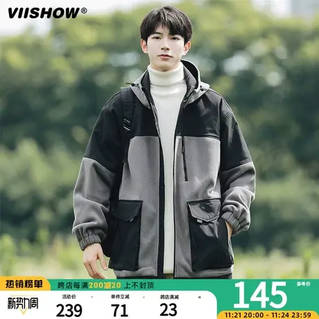 VIISHOW摇粒绒夹克男美式宽松外套秋冬季潮牌休闲户外冲锋夹克上商品大图