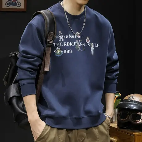 印花卫衣男春秋款圆领男款重磅衣服春季2024新款长袖宽松大码潮牌商品大图