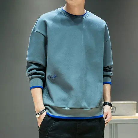 男款春季痞帅印花假两件长袖卫衣春秋款潮牌重磅长袖上衣2024新款商品大图