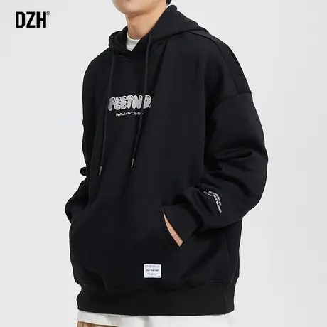 男生黑色连帽卫衣男潮牌宽松春秋季2024新款刺绣上衣休闲套头外套商品大图