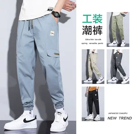 夏裤九分工装裤男士束脚宽松紧腰休闲裤子男裤夏季薄款青少年学生图片