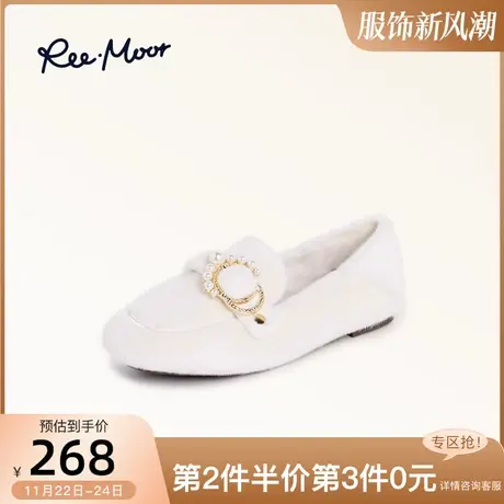 REEMOOR睿慕珍珠扣饰豆豆鞋2023秋冬新款软底保暖毛毛鞋抗寒棉鞋商品大图