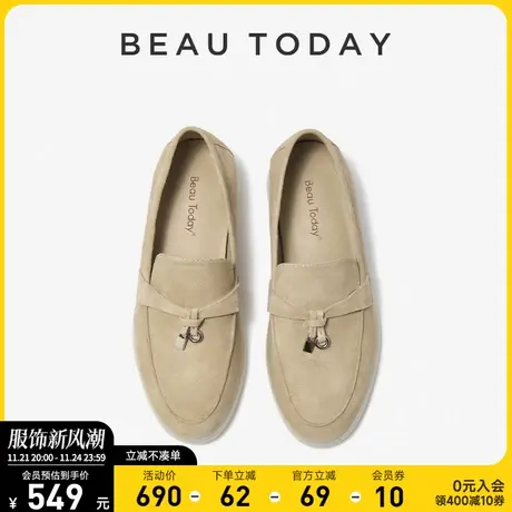BeauToday休闲鞋女新款2024秋透气BT厚底乐福鞋女软底粗跟单鞋女商品大图