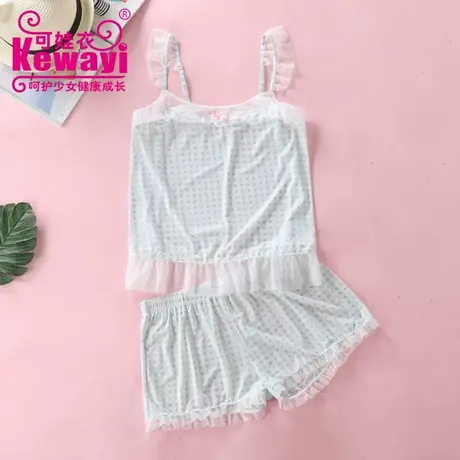 可娃衣少女吊带睡衣套装女背心短裤韩版清新学生家居服两件套装薄商品大图