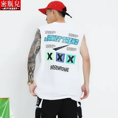 密瓶儿背心男潮夏季ins青少年大码运动上衣宽松无袖t恤男潮牌坎肩商品大图