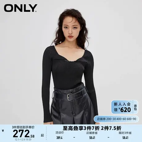 ONLY奥莱夏季通勤风气质百搭修身U领长袖针织衫女图片