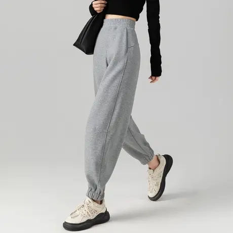 灰色运动裤女款2023秋冬款宽松显瘦休闲束脚哈伦裤松紧腰百搭卫裤商品大图