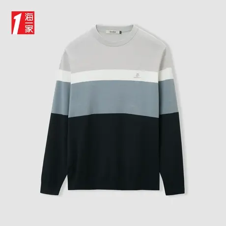 海一家撞色拼接长袖毛衣2024春季新款时尚简约男士针织衫商品大图