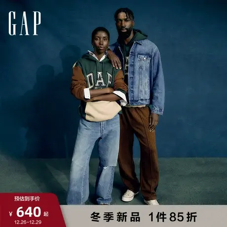 【GAP x DAP联名】男女同款抓绒保暖连帽卫衣撞色情侣装838149图片