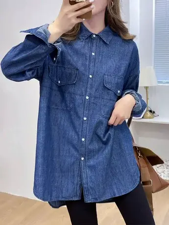 牛仔衬衫外套女长袖春秋季2024年新款韩版宽松百搭设计感小众上衣图片