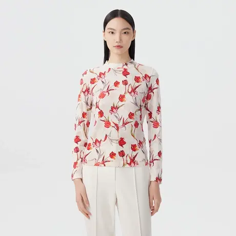 LANCY/俪雅LIAA圆领印花针织衫女2023春季九分袖花卉印花毛衫图片