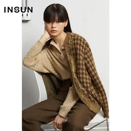INSUN恩裳冬季直筒马海毛毛针织衫开衫图片