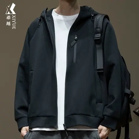 希越300g重磅空气层连帽开衫卫衣男2024春季宽松大码休闲男士外套商品大图