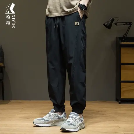 希越潮牌速干休闲裤子男2025夏季新款宽松大码百搭男士束脚九分裤商品大图