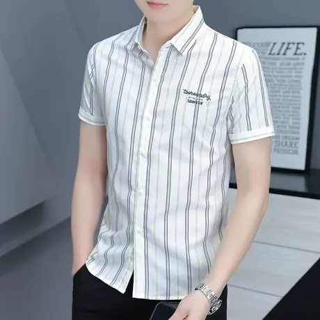 冰丝短袖衬衫男士夏季薄款韩版潮流修身衬衣休闲寸衫百搭上衣男装商品大图