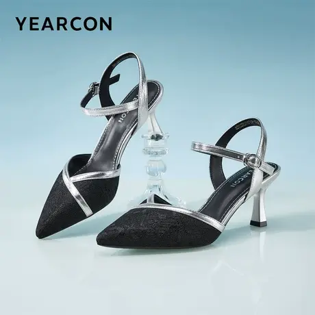 意尔康女鞋2024夏季女士细跟尖头高跟凉鞋气质法式通勤一字式扣带商品大图