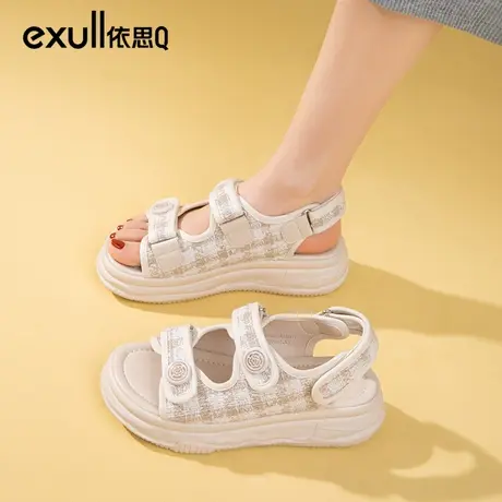 依思q小香风凉鞋女款2024夏季新款厚底魔术贴外穿运动沙滩凉拖鞋商品大图