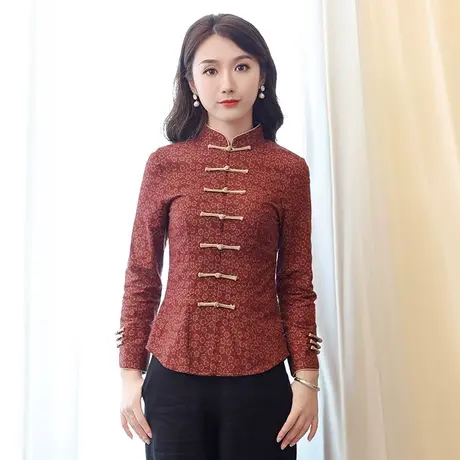 筠雅秋季新款唐装上衣女时尚改良旗袍汉服女中国风长袖盘扣女装商品大图