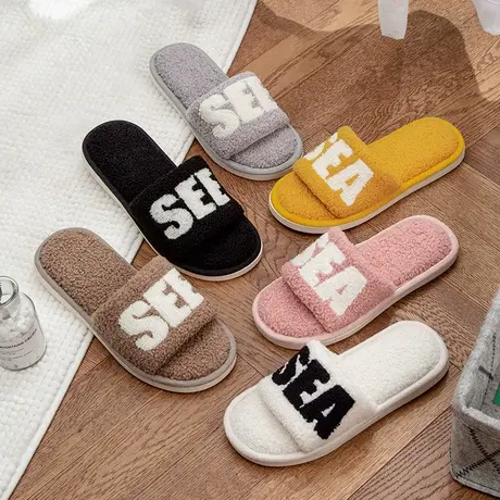棉拖鞋女外穿冬季2019情侣时尚家居家用保暖毛毛拖鞋男厚底防滑图片