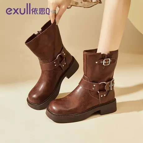 exull/依思Q2023年秋冬季新款女短筒靴街头风潮流上街女士时装靴商品大图