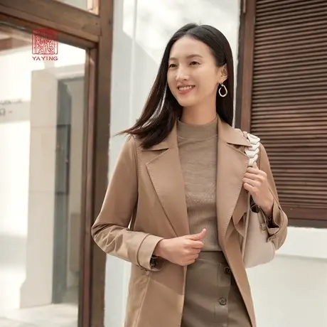 [防风雨羊毛]EP雅莹高端 西装领系带短外套风衣 商场同款7303A商品大图