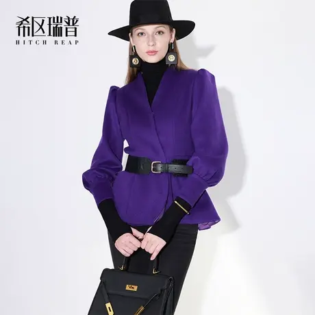 希区瑞普高端羊毛外套2023新款女秋冬灯笼袖时尚个性毛呢显瘦上衣图片