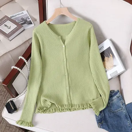 冰丝针织衫女短外套春秋款女装2023新款宽松休闲v领开衫上衣洋气图片