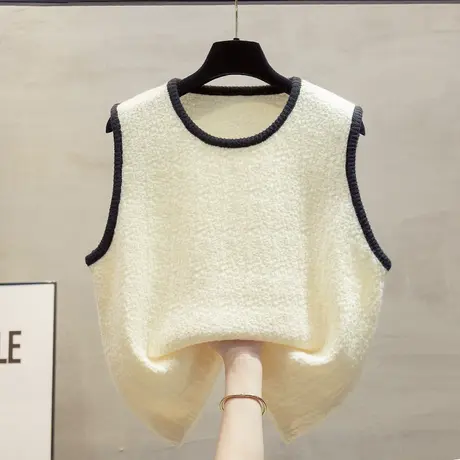 小香风圆领针织马甲背心女2023秋装新款宽松外穿马夹叠穿毛衣坎肩商品大图