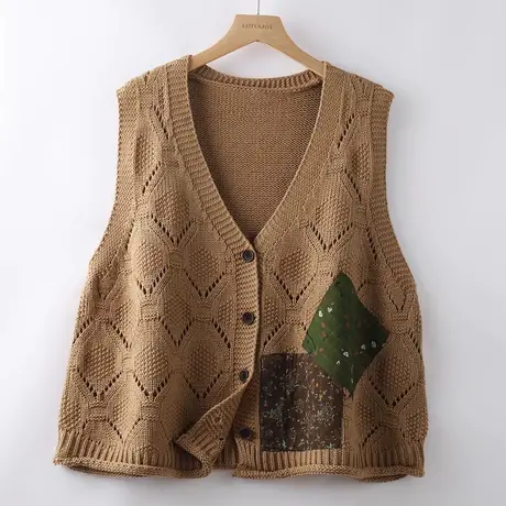 针织马甲背心女外搭秋季2023新款宽松文艺复古棉线无袖坎肩开衫图片