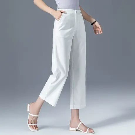 白色裤子九分直筒裤女夏季薄款冰丝阔腿裤夏七分裤休闲女裤八分裤商品大图
