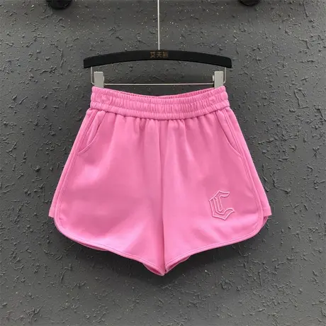 粉色减龄休闲街头短裤高品质2023夏季新款舒适棉显瘦a字阔腿裤女商品大图