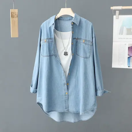 经典牛仔外套衬衫女春秋2023新款韩版宽松衬衣叠穿休闲长袖上衣潮图片