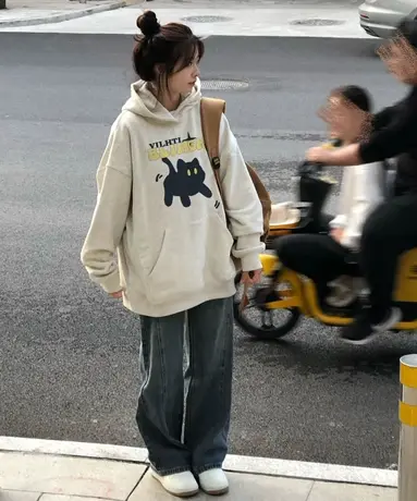 美式复古oversize潮牌卫衣女春秋薄款宽松韩版上衣慵懒风连帽外套商品大图