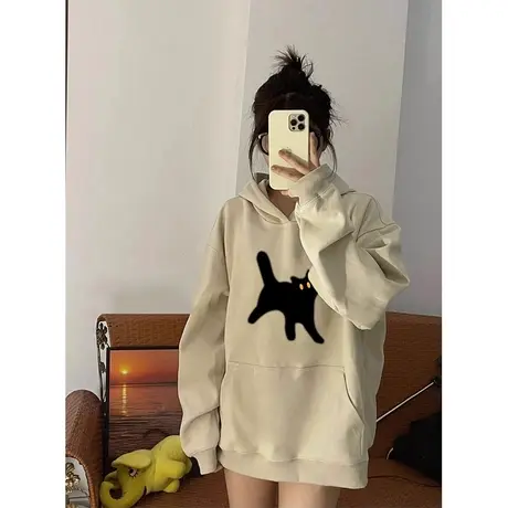 oversize美式复古连帽卫衣女春秋薄款设计感小众宽松早秋上衣外套商品大图