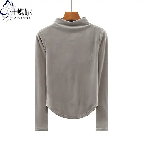 秋冬半高领纯色修身圆弧纯欲丝绒打底衫长袖体恤上衣内搭女打底衫图片