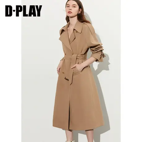 DPLAY【黑标】2023秋新高级感OL英伦风卡其色大码长款风衣外套图片