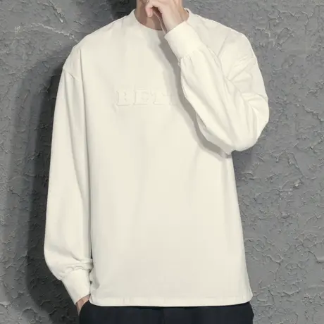 春夏2022新款纯色长袖T恤男生韩版宽松显瘦圆领学生套头基础上衣图片