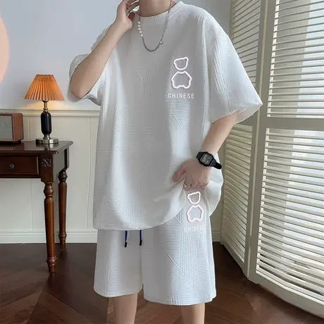 休闲运动套装男短袖夏季冰丝薄款时尚ins潮流帅气两件装一套搭配商品大图