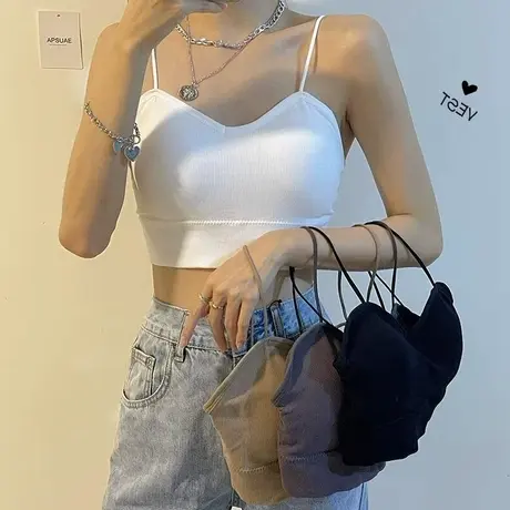 辣妹无钢圈美背文胸带胸垫抹胸裹胸内搭别致打底小吊带背心女上衣商品大图