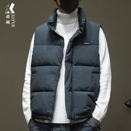 希越加厚鸭绒羽绒马甲男士2024秋冬宽松大码无袖立领面包服外套潮图片