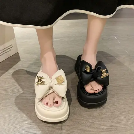 厚底超火凉拖鞋女2024年夏季新款外穿蝴蝶结设计感小众高级感凉鞋图片