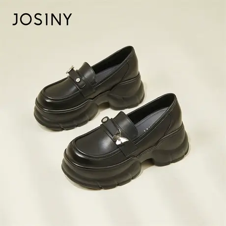 Josiny/卓诗尼小皮鞋女款2024新款春季一脚蹬厚底内增高乐福鞋子商品大图