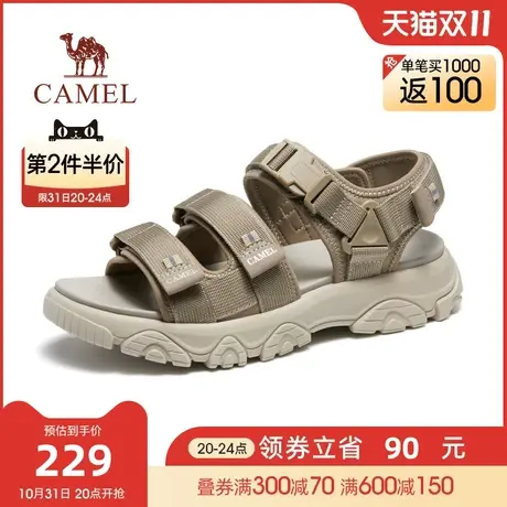 骆驼男鞋2023新款户外运动凉鞋男款夏季增高厚底魔术贴休闲沙滩鞋商品大图