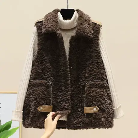 羊羔毛马甲女秋冬2023新款韩版皮毛一体羊羔绒中长款背心马夹外套商品大图