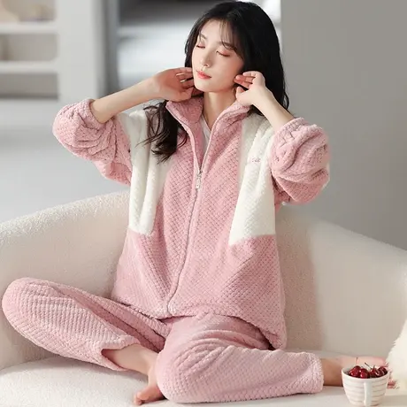 南极人睡衣女冬季珊瑚绒2023新款加绒加厚法兰绒家居服可外穿套装图片