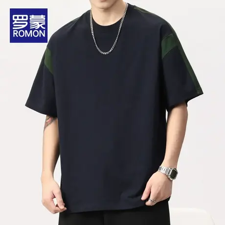 罗蒙美式潮牌短袖t恤男士纯棉宽松上衣服2023夏季新款休闲打底衫图片