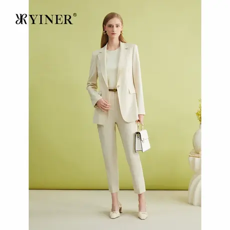 YINER音儿春季法式优雅米白色微收腰休闲西装短外套图片