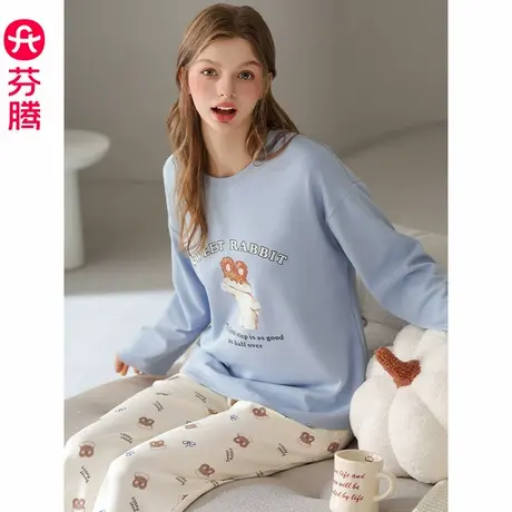芬腾女士睡衣春秋季纯棉长袖套装可爱卡通新款宽松全棉大码家居服商品大图
