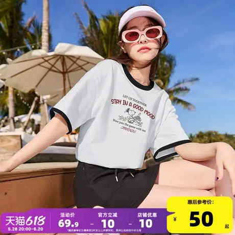 【史努比联名款】唐狮2025夏季女新款短袖T恤减龄圆领休闲上衣商品大图
